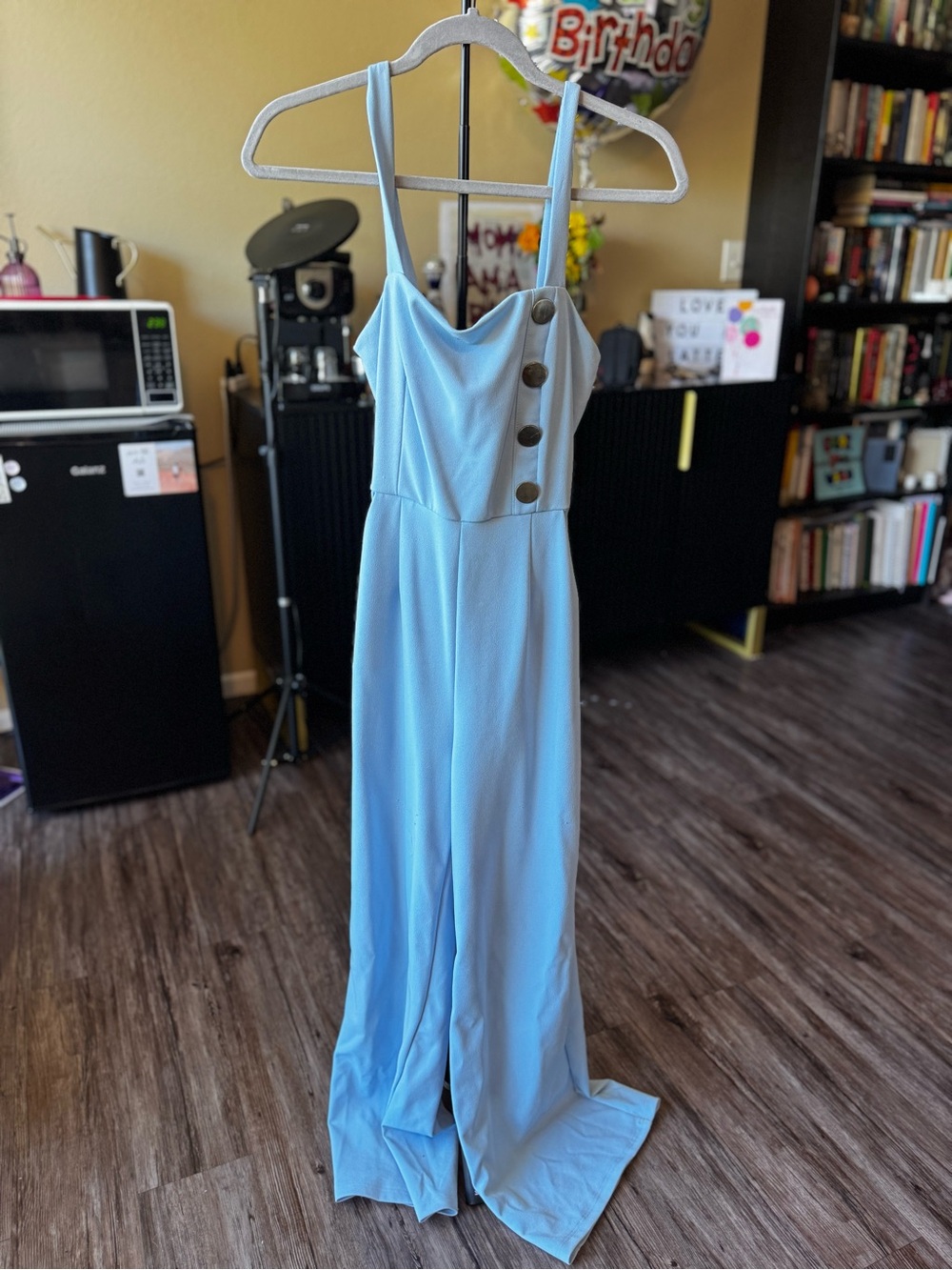 Fashion Nova Light Blue Sleeveless Wide-Leg Jumpsuit with Side Buttons